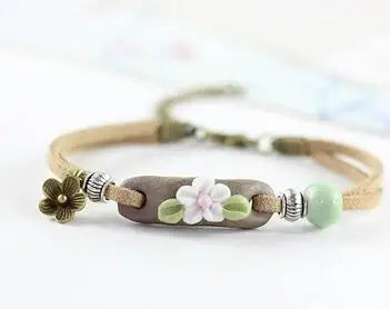 Forest Series Plant hand-kneaded Ceramic Adjustable DIY Bracelet For Women Gift Jewelry Wholesale #CZ501