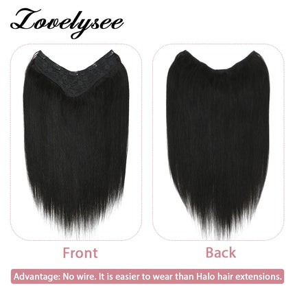 V-shaped Clip in Hair Extensions Human Hair Straight Natural Black Remy Human Hair Double Weft Hair Extensions Easy to Install