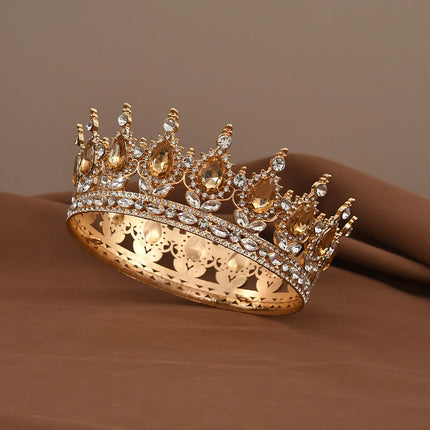 European Princess Queen Tiara Round Baroque Pageant Crowns Crystal Full Crown King Tiaras Bridal Wedding Hair Accessories