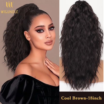 Synthetic Claw Long Wavy Ponytail Extension Black Brown 18-30" Curly Pony Tail Clip in Hair Extensions Fluffy Natural Looking