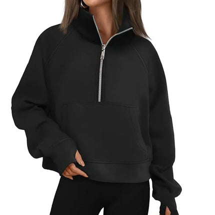 New Spring Autumn Stand Collar Solid Color sweatshirt Long Sleeve tops Loose Half Zip Pullover Women's Daily casual sweatshirt