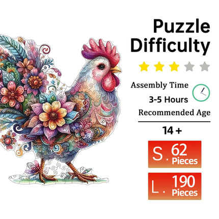 Vibrant Whimsical Rooster Wooden Puzzle For Adults, High Difficulty Toys, Concentration Training, Birthday Gifts, Home Decor