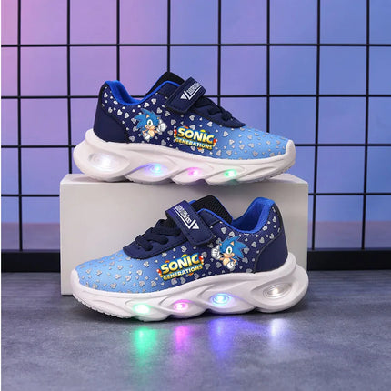 Anime Sonic LED Shoes 2-8 yo Tennis Shoes Cool Sonic Luminous Shoes SEGA Sonic Lighted Shoes Pupil Sport Shoes Size 21-30