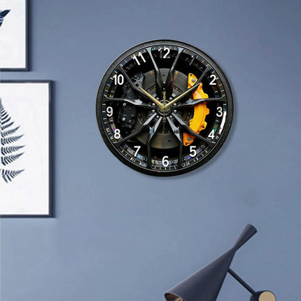 2D Car Wheel Hub Wall Clock Lightweight Silent Gifts Hanging Clock Wall Decoration Acrylic Ornament for Farmhouse Home Classroom