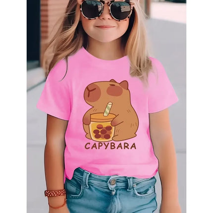 New Summer Trendy Capybara Printed Children's T-shirts Cotton Fashion Boys Girls Short-sleeved Kid Clothing Half-sleeved Tee Top