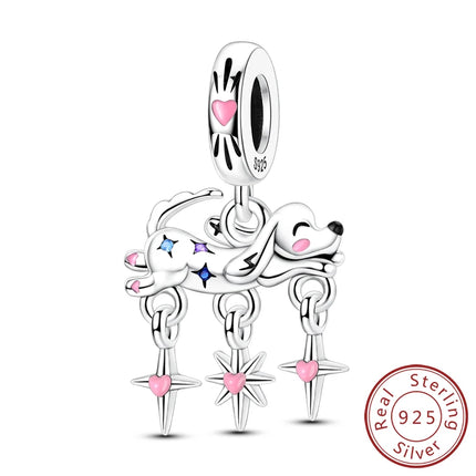 Original 925 Sterling Silver Charm Bead Balloon Poodle Cute Puppy Heart Charm Fit Bracelet Bangle Pendant Women DIY Jewelry Gift