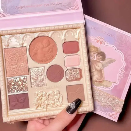 Pearl Matte Waterproof Eye Shadow Palette Blush Glitter Highlighter All In One Embossed Angel Face Contour Makeup Collection