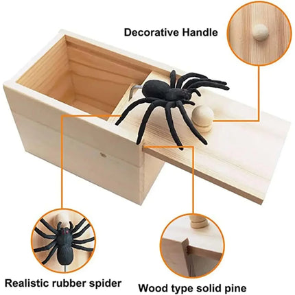 Tricky Toy Simulation Spider Wooden Box Spoof Insect Spider Box Creative Haunted House Horror Scene Layout Small Wooden Box