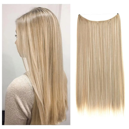Fish Line Remy Straight Human Hair Extensions Clip in Natural 12" - 26" Invisible Wire Hairpieces for Women