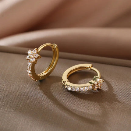 Fashion Stainless Steel Zircon Star Hoops Earrings For Women Vintage Crystal Zirconia Circle Earrings Punk Unisex Rock Jewelry