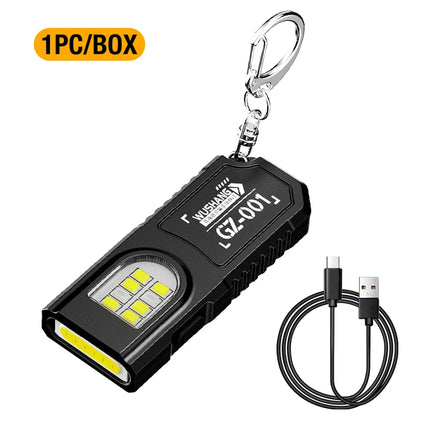 COB Keychain Light LED Flashlight USB-C Rechargeable Mini Handheld Flashlight Work Light with Bottle Opener for Outdoor Camping