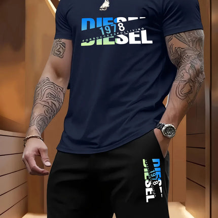 Summer men's casual two-piece set round-neck short-sleeved T-shirt and sports shorts for outdoor activities