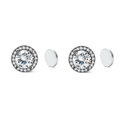 ZAKOL New 1 Pair Buling Cubic Zirconia Stainless Steel Magnetic Ear Clip Simple Fashion No Piercing Stud Earrings for Women Men
