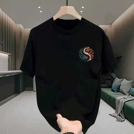 Men's Cotton T-shirts White 5XLT Shirt for Men Casual Summer Wear Chinese Loong Print Tee Shirts Black Men Clothing Fashion