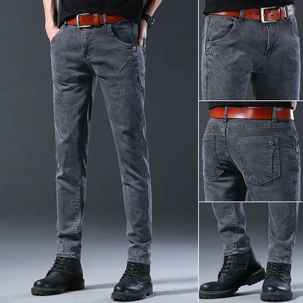 Denim Winter Velvet Thickened Slim-fitting Small Feet Elastic Casual Warm Men's Pants Cotton Trousers Jeans for Men Streetwear