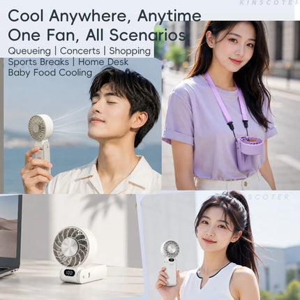 Kinscoter New Cooling Handheld Fan 3600mAh Foldable Portable Fan 100-level Free Control High Speed Mini Personal Fan w/ Lanyard