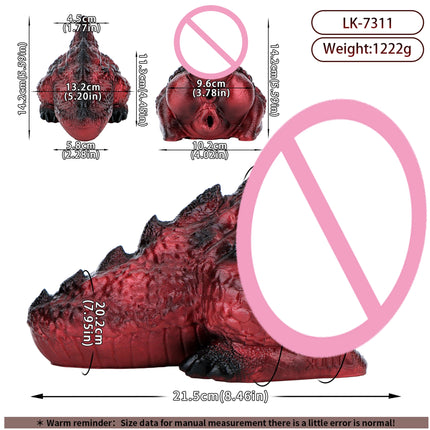 SHAZ Red Black Scaled Fantasy Dragon Masturbator, Platinum Silicone Demon Dragon Butt , Two Channel Onahole Stroker, Adult Toy