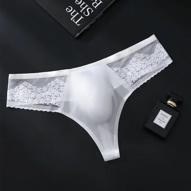 Sexy Mens Seamless Thong Ice Ultra Thin Sports Fitness Bulge Pouch G-string Male Panties Low Waist