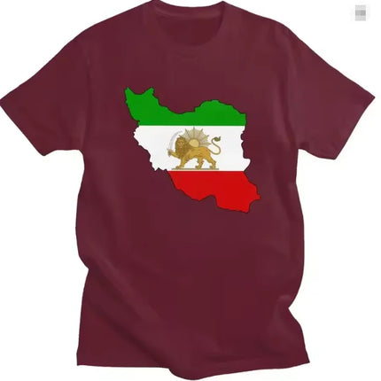 New Flag of Iran Map T Shirts Lion and Sun Tees  Short Sleeve Cotton Tshirts T-shirt Casual Slim Clothing