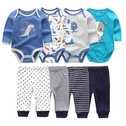 8 Pcs/Lot Bodysuits+Pants Baby Boy Girl Clothing Set Long Sleeve Cotton Unisex Suits Spring Autumn Roupas Para Bebe