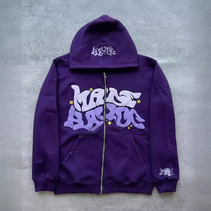 Zipper hooded sweatshirt with retro American letters suitable for men and women wearing Y2K jacket autumn/winter cardigan