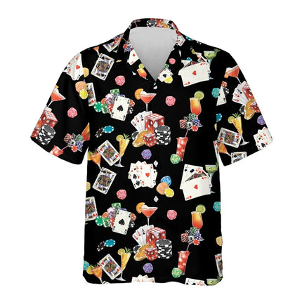Summer Poker Casino Hawaiian Shirt Men Fashion 3d Printed Playing Card Button Down Shirt Women Lapel Short Sleeve Aloha Blouse