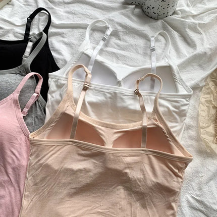 2020 Women Solid Tank Tops Adjustable Strap Built In Cup Padded Wireless Camisole Camis Vest Female Home Basic Tank Top