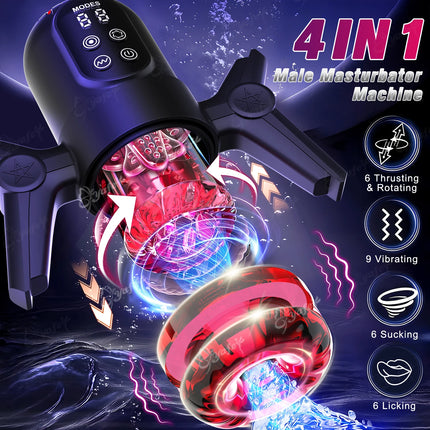 Automatic Male Masturbator For Men 9 Vibration 6 Sucking Rotating Licking Telescopic Modes Pocket Pussy Stroker Blowjob Sex Toys