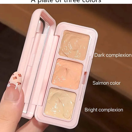 3-Color Correcting Concealer Strip Palette Hydrating Eye Brightening Concealer Contour Cream Full Coverage Oil-Control Makeup