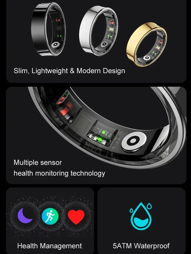 R09 Smart Ring 5ATM Waterproof Health Tracker Multi-Sport Modes Skin Temperature Measurement Stress Heart Rate Monitor Smart Ring