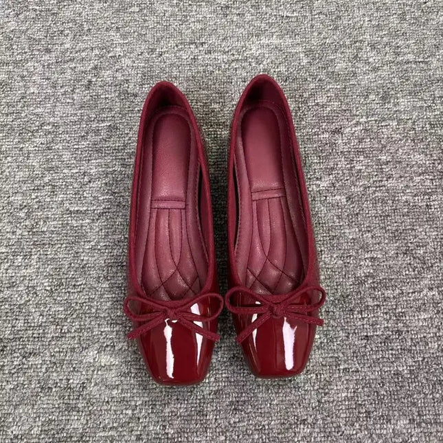 Women's Square Toe Bowknot Loafers Flat Shoes French Style Soft Sole Shallow Slip-Ons for Casual Office Comfortable Driving Shoe