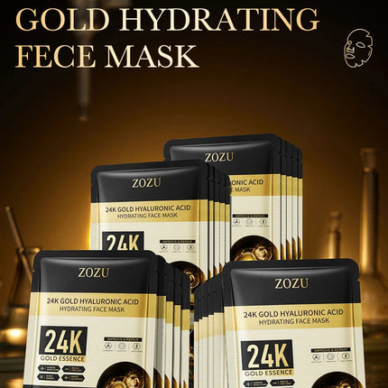10pcs 24K Golden Hyaluronic Acid Face Mask Facial skincare Firming Moisturizing Hydrating Facial Masks Skin Care Products