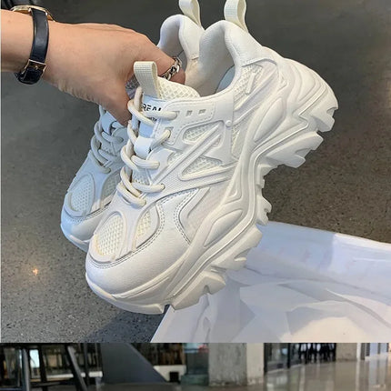 Women New Fashion Platform Sport Shoes Women 2024 New Summer Black Casual Chunky Sneakers Women Mesh Leather Platform Shoes