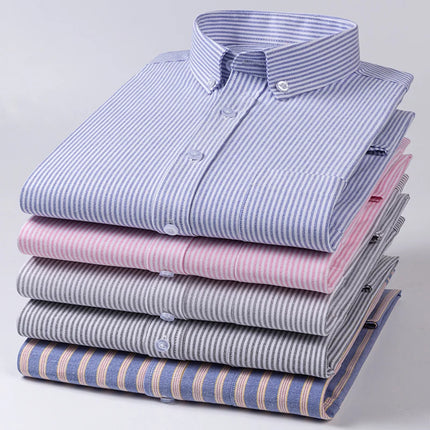 Plus Size 5XL 100% Cotton Oxford Long Sleeve Shirts for Men Slim Fit Formal Plain Shirt Striped Tops Office White Business Cloth