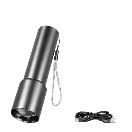 Mini Flashlight USB Rechargeable Aluminum Alloy Flashlight Super Bright LED Bead Adjustable Focus Long-range Portable Flashlight