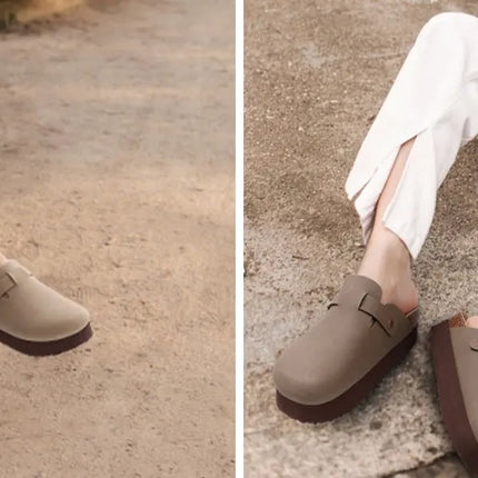 Kidmi New Women Clogs Men Clogs Suede Slippers Fashion Cork Footbed Leather Slippers Classic Mules Soft Antiskid House Slippers