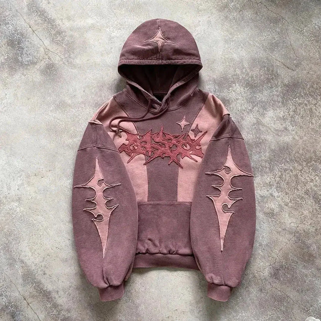 American Street Style High-End English Embroidery Collage Hoodie with Hat, New Trendy Unisex Loose Hoodie