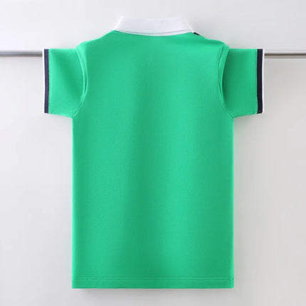 Boys School Uniform Cotton Polo Shirt Summer Chicken Heart Collar Design Kids Short Sleeve Cotton Tops For Children's Age 5-15 T