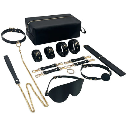 PU Leather BDSM Bondage Kits Handcuff Ankle Cuffs Neck Collar Mouth Gag Hogtie Restraint SM Set Adult Games Sex Toys for Couples