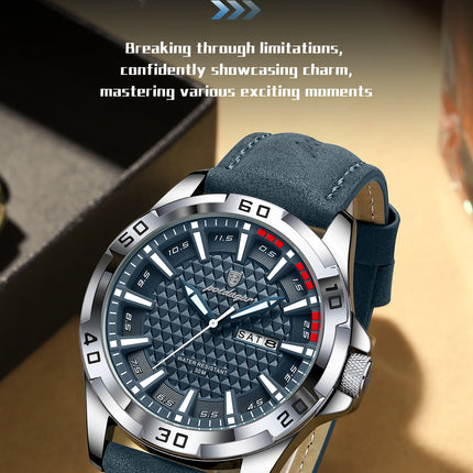 POEDAGAR Original Men's Wristwatch Top Luxury Waterproof Luminous Date Week Watch For Men Quartz Sport Leather Men's Watches Reloj