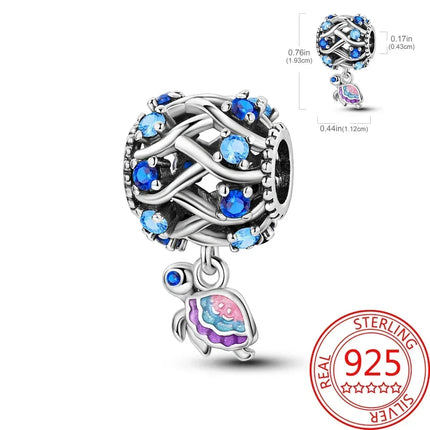 925 Sterling Silver Blue Ocean Series Beaded Charms  Pendant Fit for The Brand's DIY Bracelet Women Jewelry Girlfriend Gifts