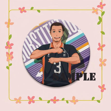 Round Snap-in Brooches Anime Haikyuu Lapel Pins Hinata Shoyo Tobio Kageyama Yu Nishinoya Cartoon Badge Backpack Accessories Gift