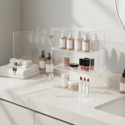 Locking Acrylic Display Case Lockable Clear Display Case 3 Tier Clear Storage Cabinet Removable Shelves for Display