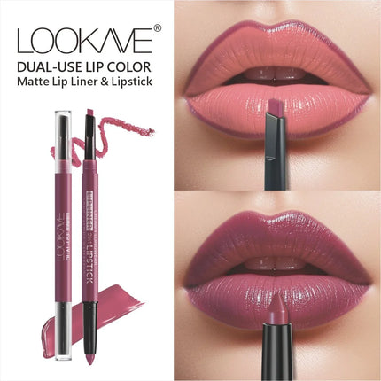2-in-1 Lipstick & Liner Double Ended Matte Lipstick with Lip Liner, Waterproof & Long Lasting, Creamy Transfer-Proof Finish
