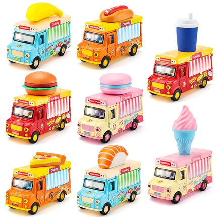 1:36 Q-version Pull Back Fast Food Car Alloy Car Model Burger Magnetic Induction Novelty Sound and Light Toy Children's Gift