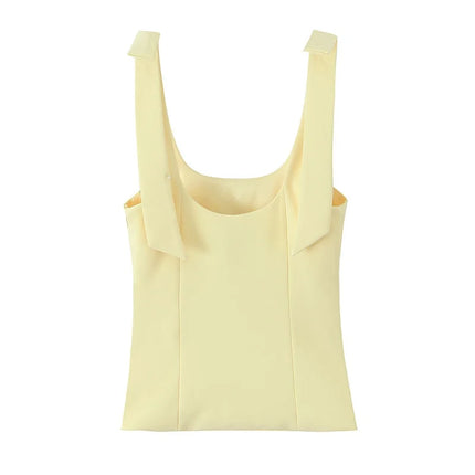WOMAN 2025 Bow Crop Top Woman Yellow Sexy Backless Top Women White Sleeveless Tops for Women Summer Camisole Bustier Top Female