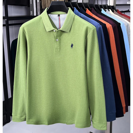 100% pure cotton luxury men's long-sleeve polo shirt designer brand Paul pony embroidery soft comfort spring autumn casual T-shirt