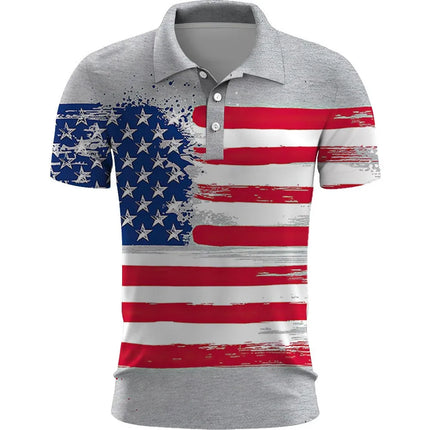 US Flag Independence Day 3D Digital Printed Summer Men's POLO Short Sleeves