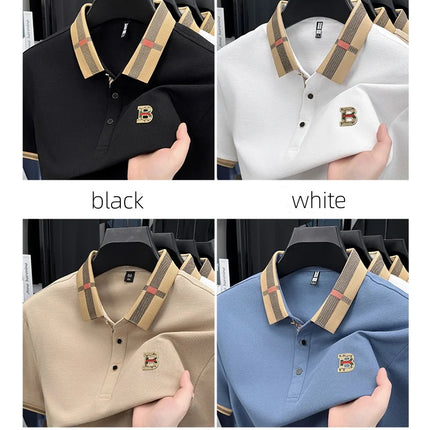 2025 Men's Trendy POLO Short Sleeve Luxury Embellished Brand Luxury Exquisite Relief Craftsmanship Comfortable Business Casual Top