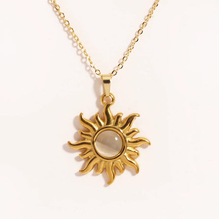 316L Stainless Steel Golden Fashion Sun Pendant Necklace For Women Girl 2025 New Concise Solar Neck Chain Jewelry Gift